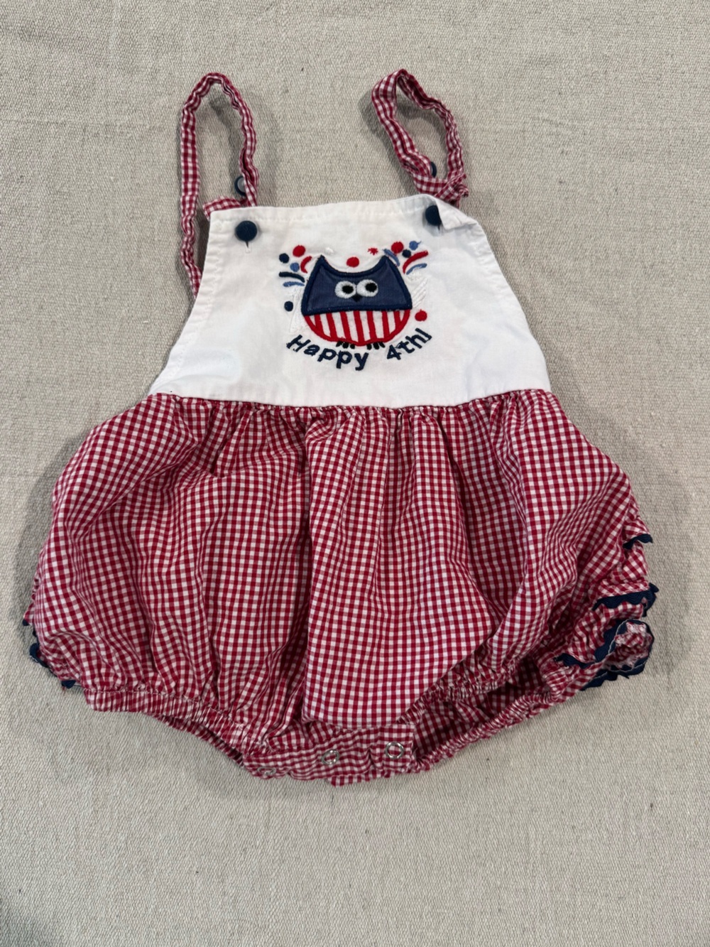 Cactus Red & White Gingham 'Happy 4th' Baby Diaper Cover Romper